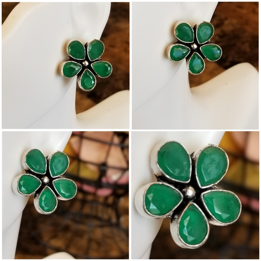Genuine Zacota Mines Natural Emerald Flower Earrings